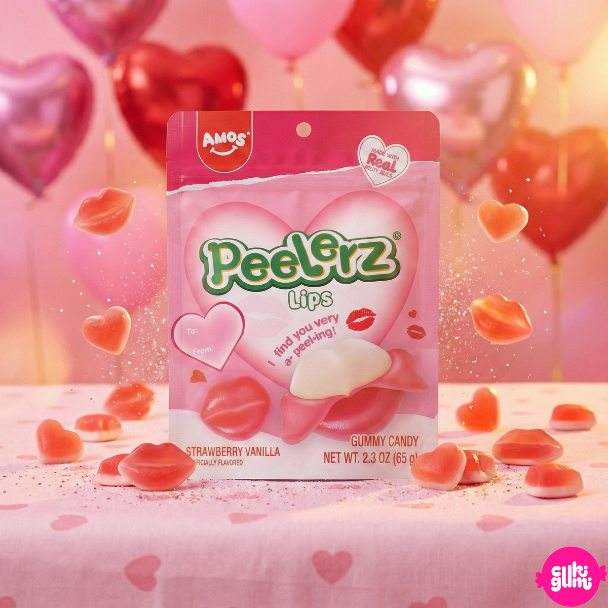 Amos Peelerz Gummy Lips 65 g – Hámozható, gyümölcsös gumicukor