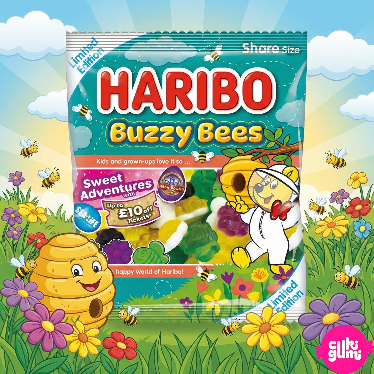 Haribo Buzzy Bees – Gyümölcsízű gumicukor vaníliás habos réteggel 140 g