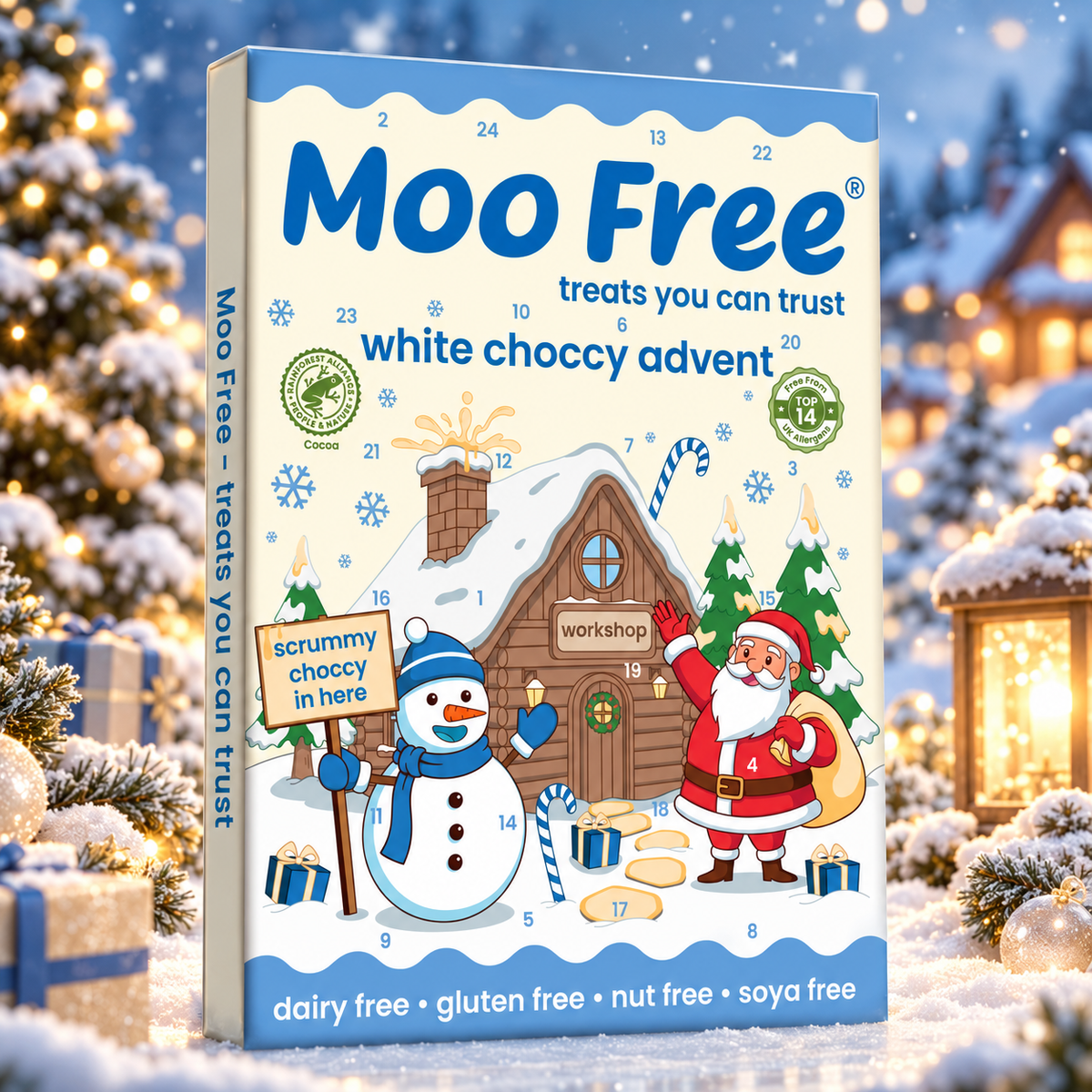 Moo Free Karácsonyi tejmentes fehér csoki adventi naptár 70 g