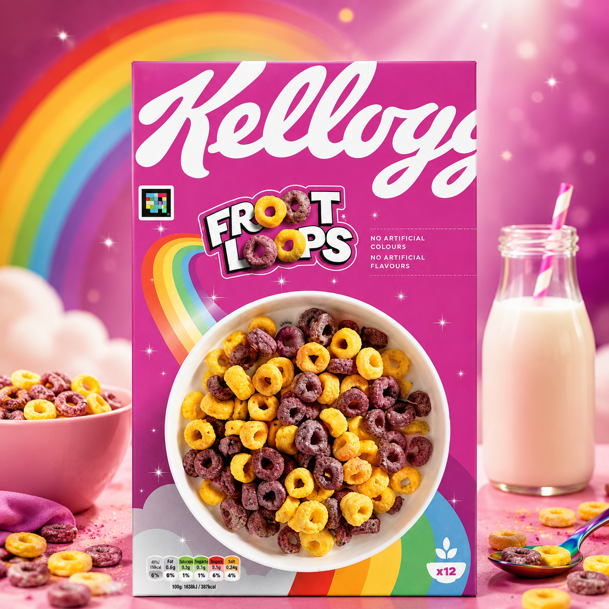 Kellogg's Froot Loops 375 g – Gyümölcsízű, Színes Gabonakarikák