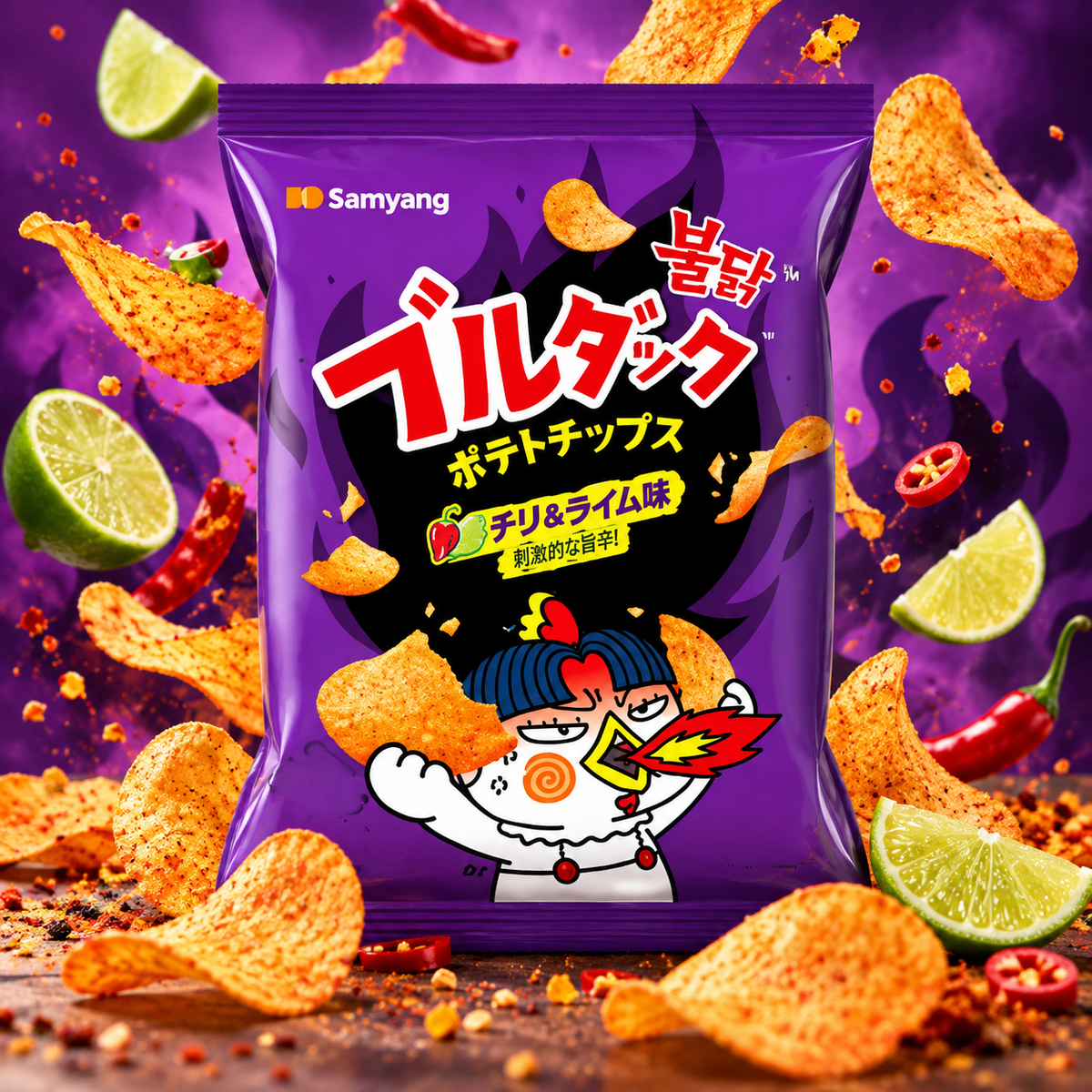 Samyang Buldak Potato Crisps Habanero Chili & Lime – Csípős habanero-lime burgonyasnack 55 g