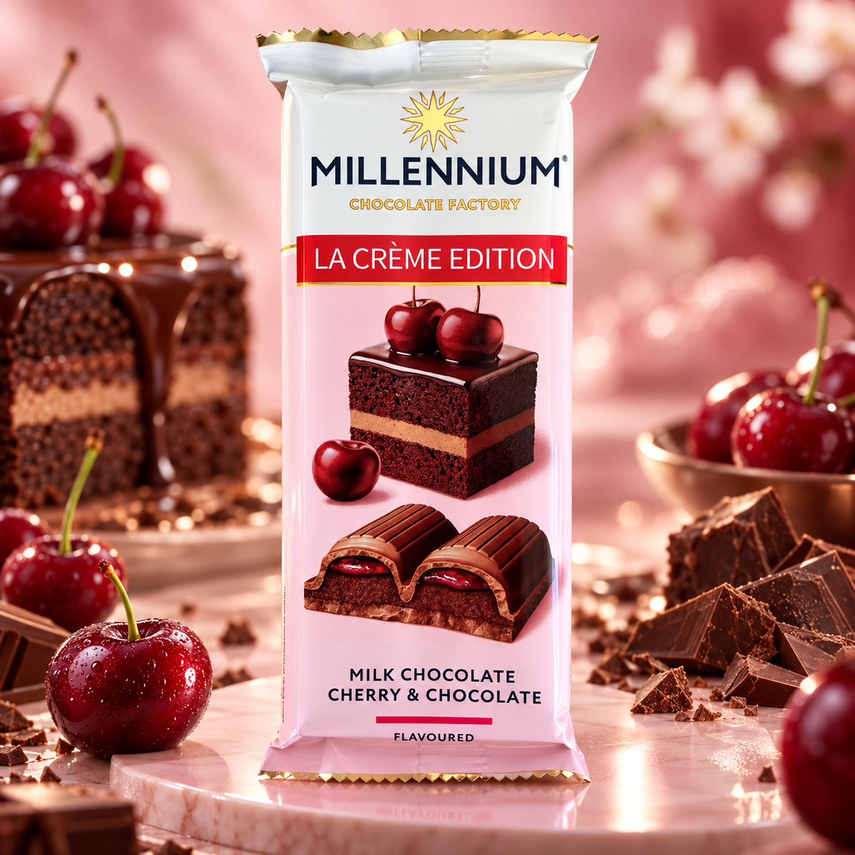 Millennium La Crème Edition Cherry & Chocolate 100 g – Cseresznyés-krémes töltött tejcsokoládé