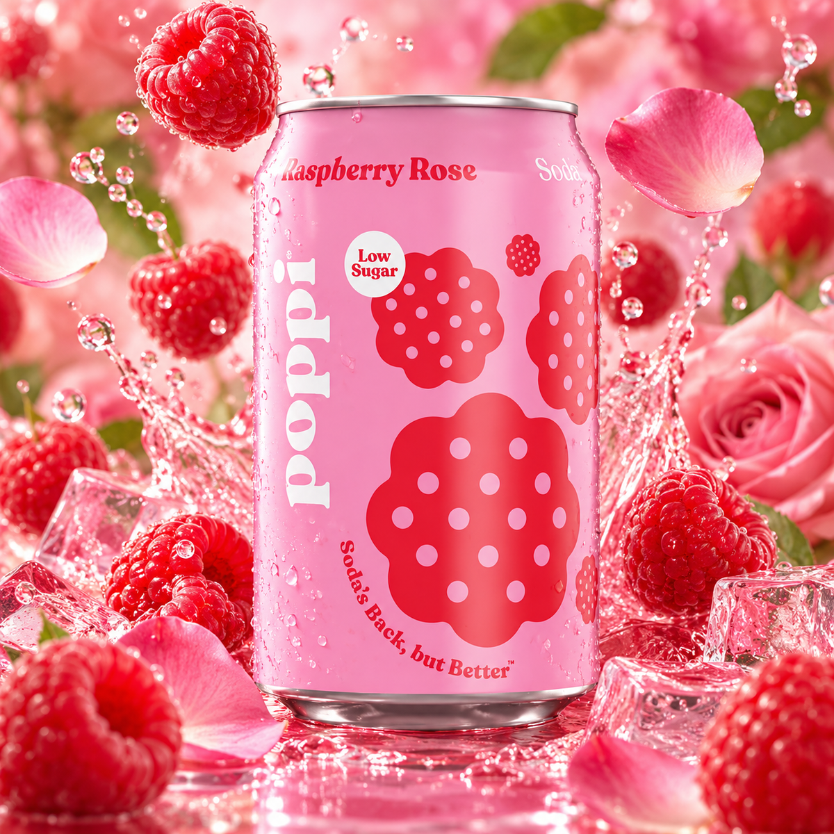 Poppi Raspberry Rose – Málnás-rózsás rostos szénsavas üdítő 330 ml
