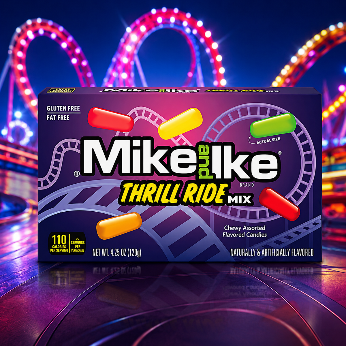 Mike and Ike Thrill Ride Mix 120g – Vidámparki Ízek Amerikai Rágós Cukorka Mix