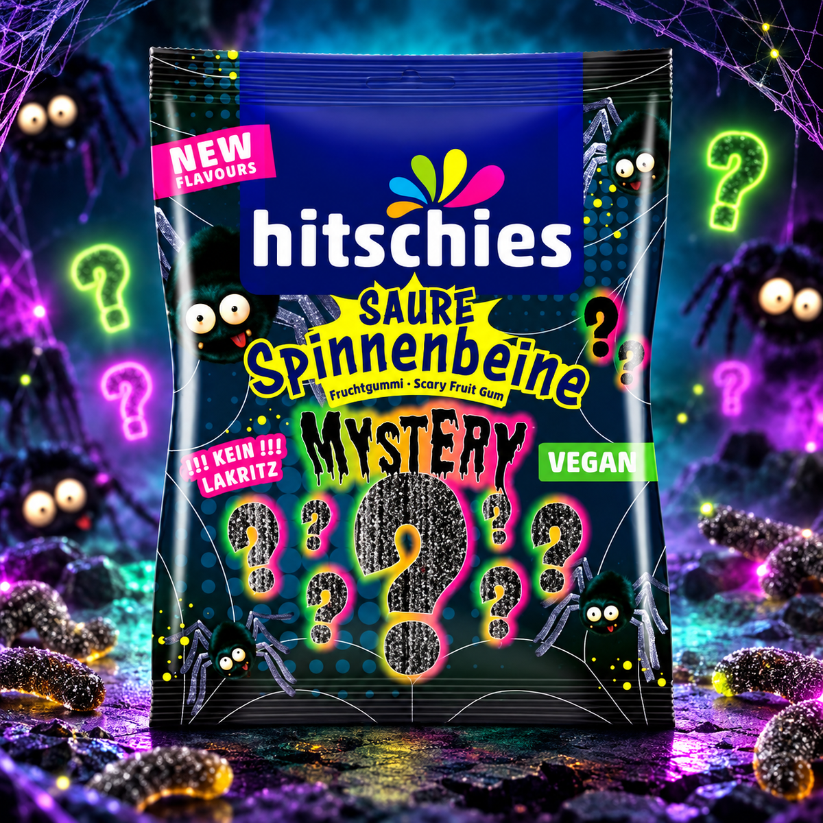 hitschies Sour Spider Legs Mystery Edition – Savanyú fekete pókláb gumicukor 125 g