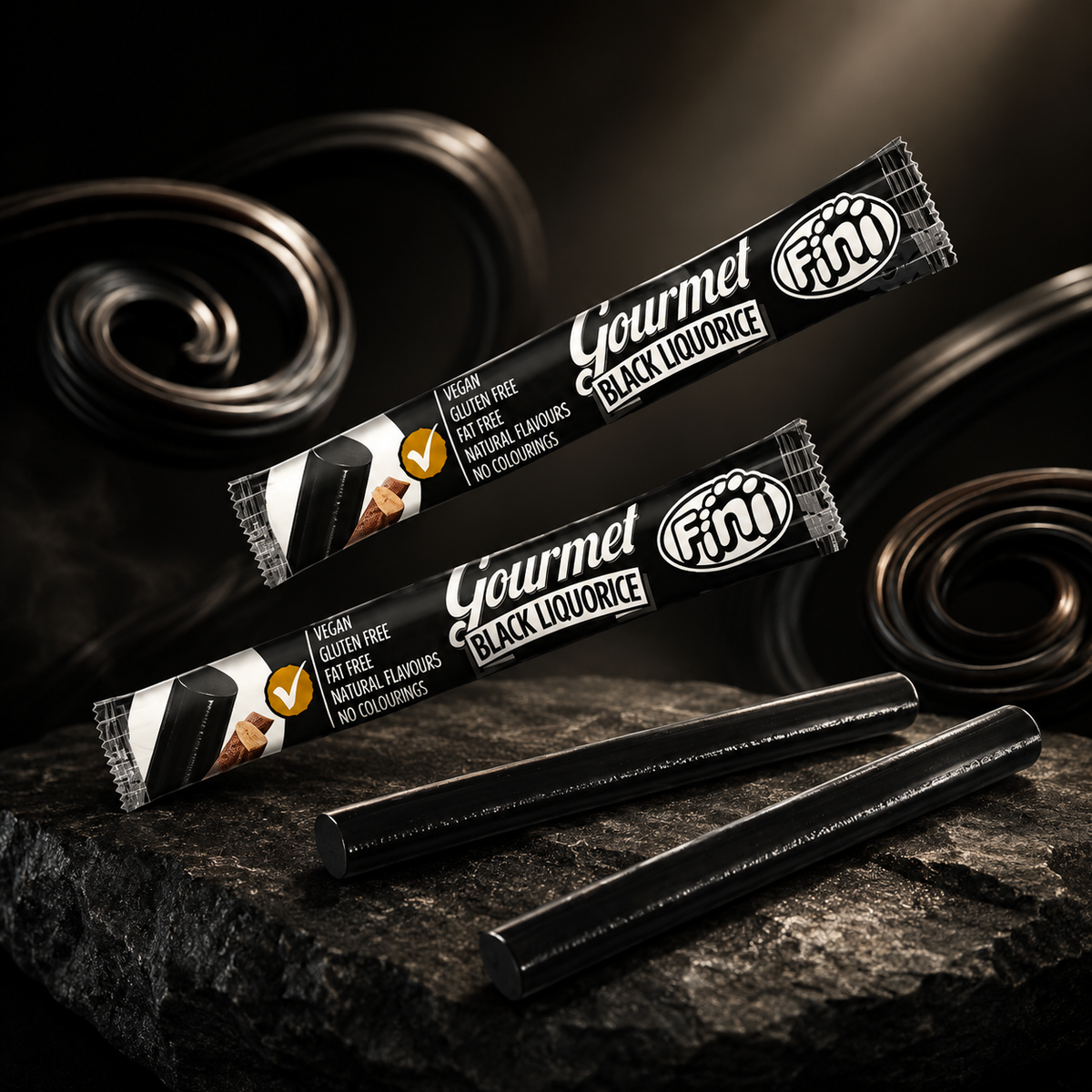 FINI Gourmet Vegan Black Liquorice 32g – Vegán Fekete Édesgyökér - medvecukor Rúd
