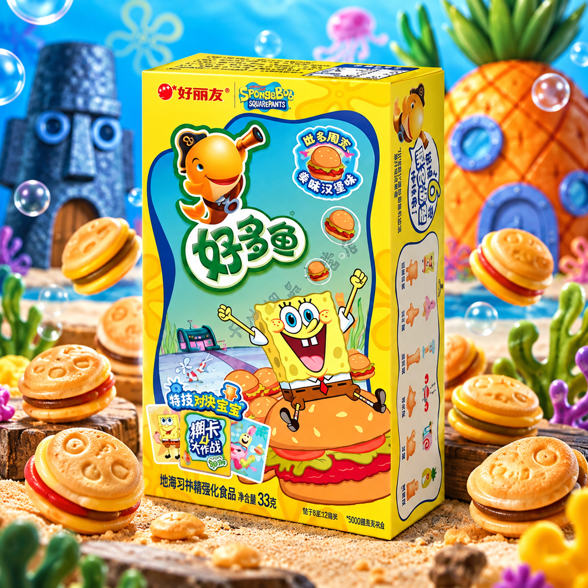 Orion Lotte SpongeBob Burger Fish Shaped Snack – Burgerízű hal formájú burgonyasnack 33 g