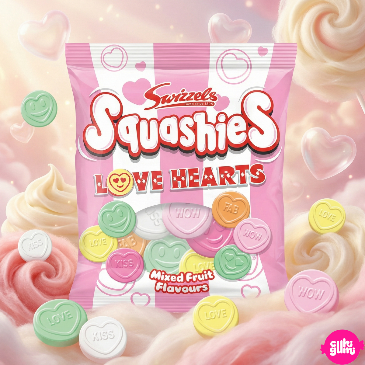 Swizzels Squashies Love Hearts – Vegyes gyümölcsízű puha gumicukor 120 g