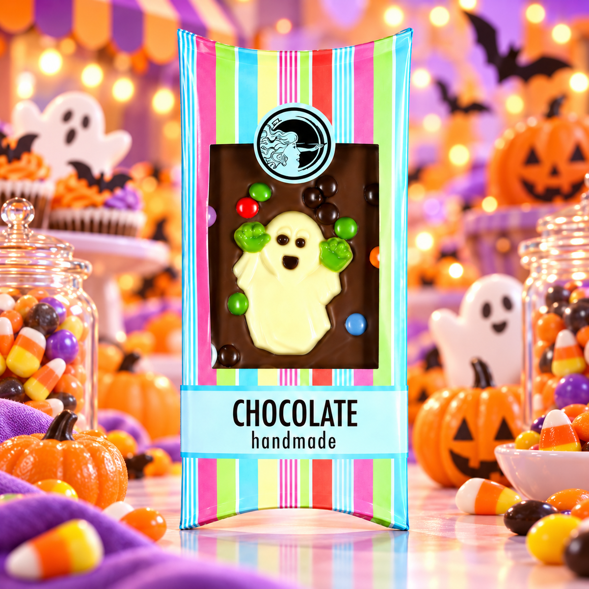 ARCHER Halloween Szellem – Tejcsokoládé tábla szellemfigurával és csokidrazséval 100 g