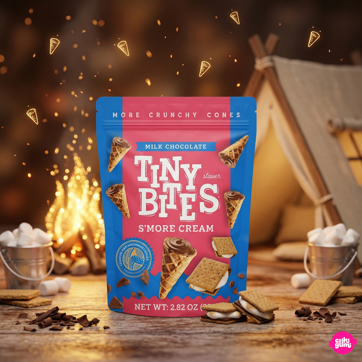 Tiny Bites Waffle Cones S'More Cream 80 g – Mini Ostyatölcsérek S'mores Krémmel