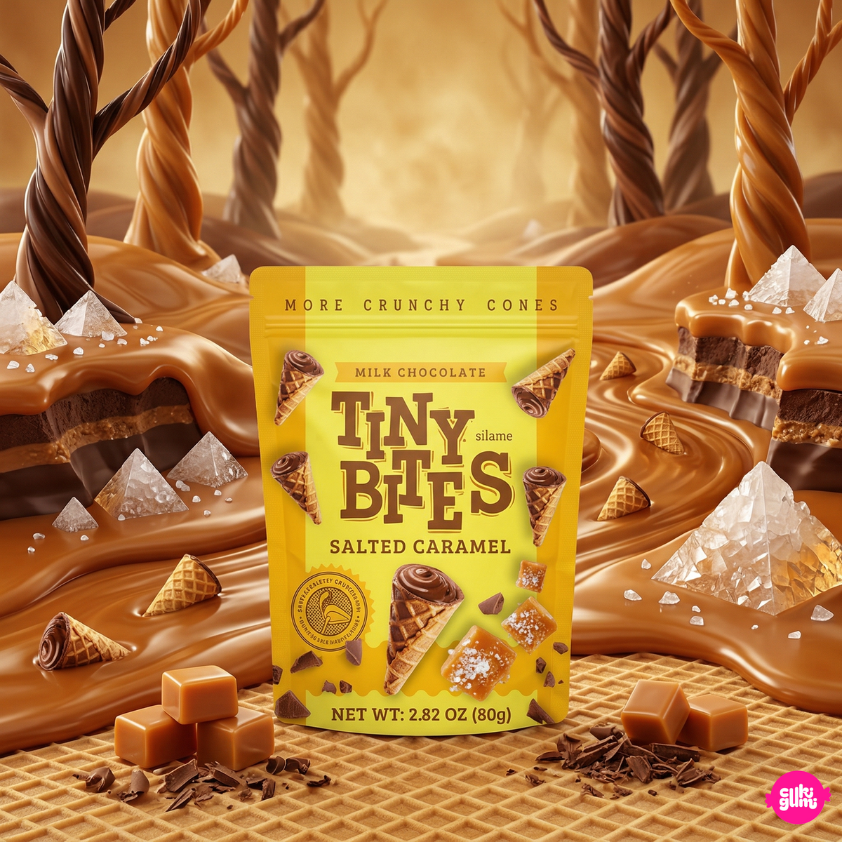 Tiny Bites Waffle Cones Salted Caramel 80 g – Mini Ostyatölcsérek Sós Karamell Krémmel