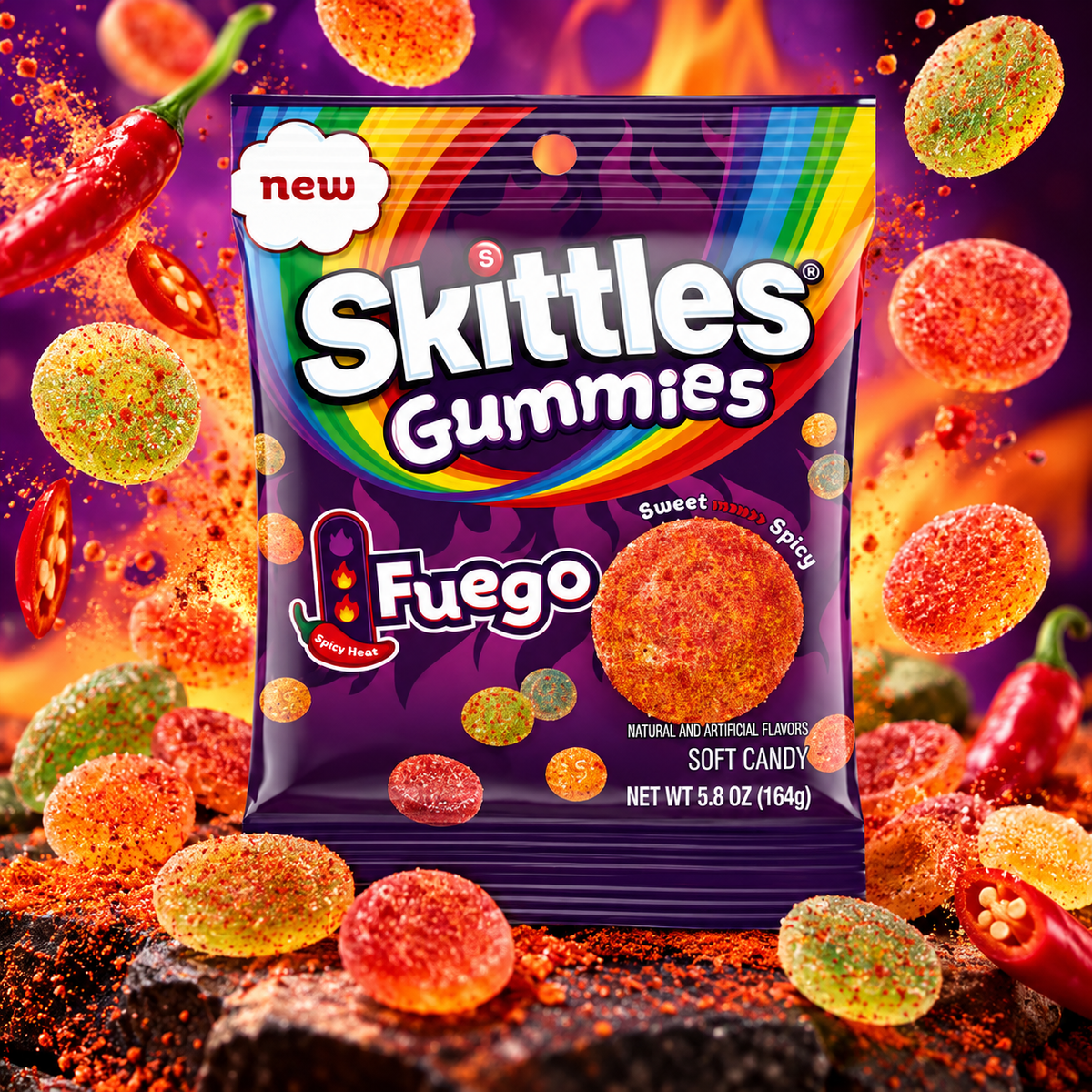 Skittles Gummies Fuego – Chilis gyümölcsízű gumicukor 164 g