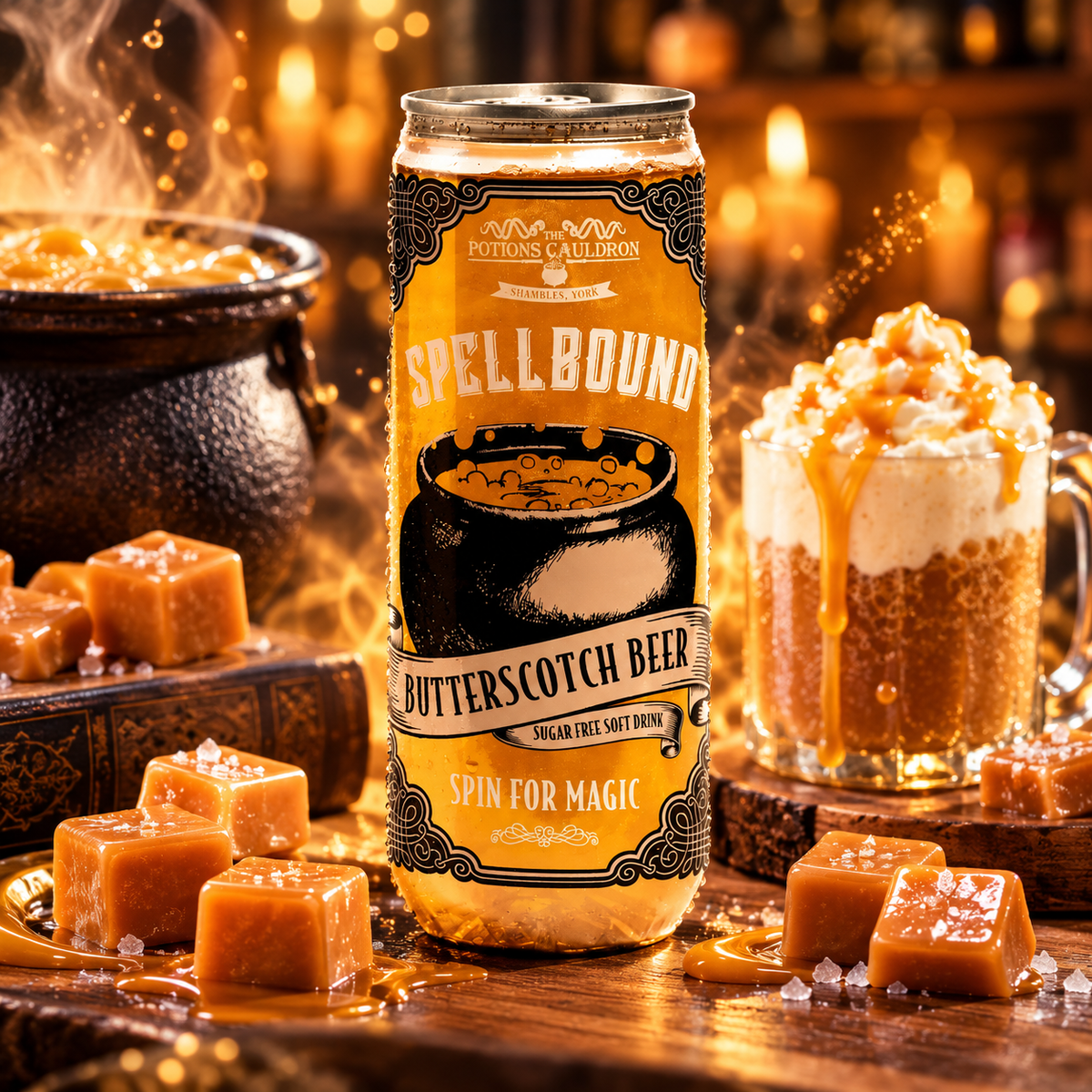 The Potions Cauldron Spellbound Butterscotch Beer 330 ml – Alkoholmentes vajkaramella ízű szénsavas üdítő – lejárat: 2027.09.04.