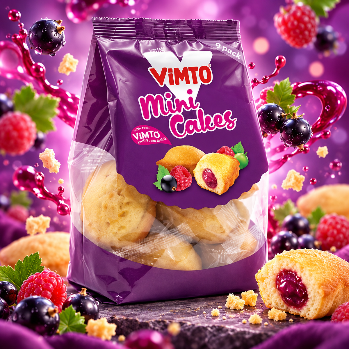 Vimto Mini Cakes – Vimto gyümölcsös töltelékű mini piskóták 200 g