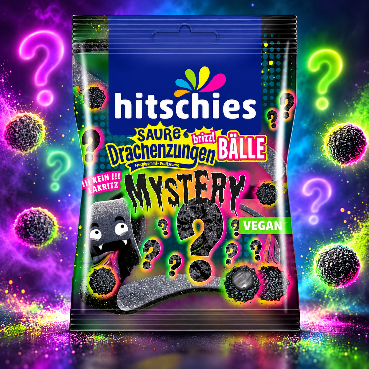 hitschies Sour Dragon Tongues Brizzl Balls Mystery Edition – Savanyú mystery gumicukor golyók 100 g